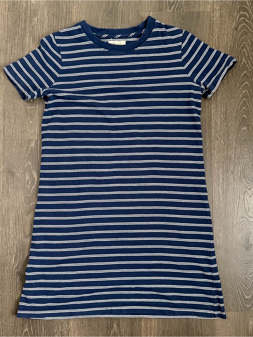 Madewell Navy and White Striped Short-Sleeve Mini Dress Women’s XS Nautical - Picture 2 of 6